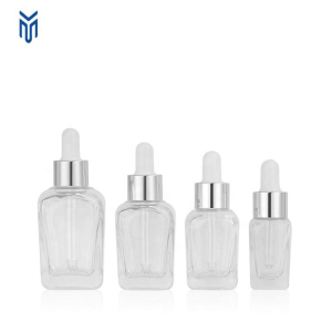Custom 10ml 15ml 20ml 30ml 50ml 100ml square Shape transparent Glass Pipette Serum Dropper Bottles With Gold Dropper Cap