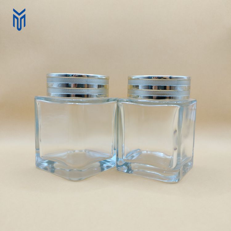 Fashion 15g 40g 100g square Skin Care Cream Glass Jar Body Scrub Container with Gold Lid