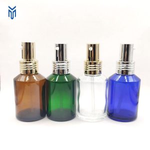 Luxury 15ml 30ml 60ml clear Blue Amber Green Slant Shoulder Glass Bottle Lotion Pump Bottle