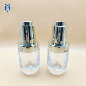 Custom 30ml Transparent Round Serum Glass Bottle Cosmetics Oil Press Pump Bottle Essential Oil Bottle with Press Dropper