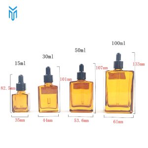 Amber Rectangle glass dropper bottles