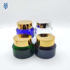 Empty Luxury 15g 30g 50g 100g Oblique Shoulder Cosmetic Glass Face Cream Bottle glass Cream Jar with Gold Silver Lids