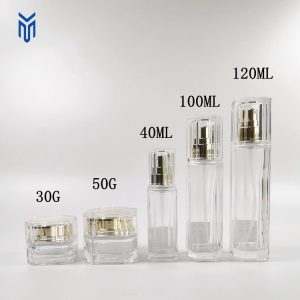 Custom Lotion Pump Spray Bottle and Cosmetic Face Cream Glass Bottles Luxury Cosmetics Packaging Set Empty Skincare