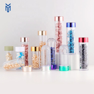 Luxury 55ml 75ml Empty clear PET Plastic Pill Bottle Pill Bottle Packaging Capsule Packaging with ABS Electroplated Lid